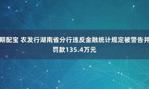 期配宝 农发行湖南省分行违反金融统计规定被警告并罚款135.4万元