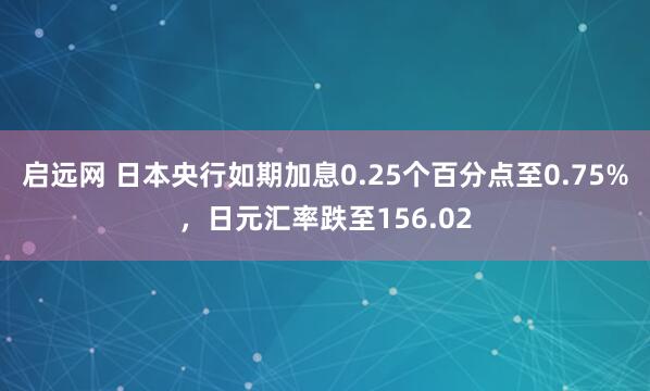 启远网 日本央行如期加息0.25个百分点至0.75%，日元汇率跌至156.02